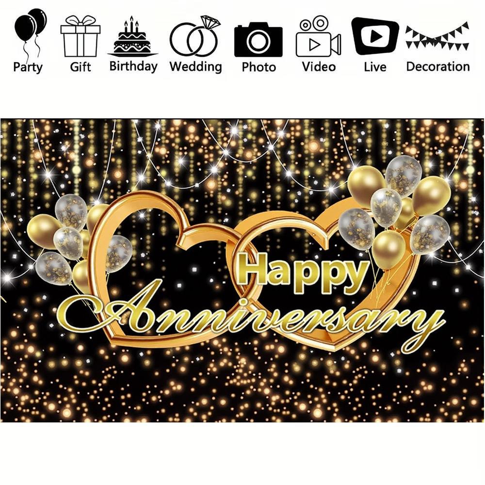 Happy Anniversary Party Background 180*110cm Gold White Banner Decoration, Gold Dripping Glitter Crystal Photography Supplies