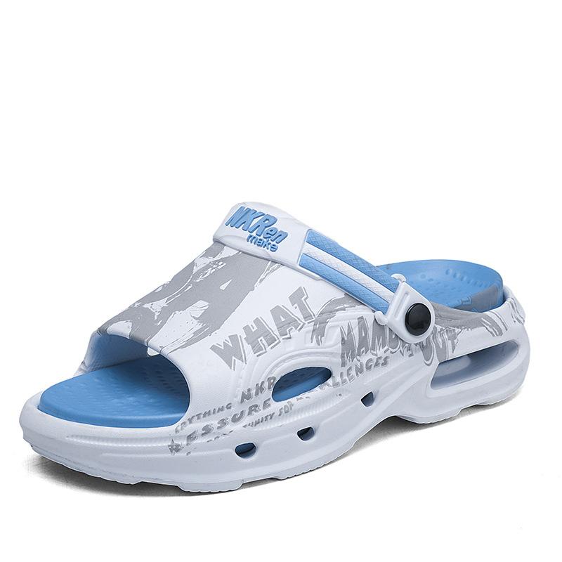 

Большой размер двухцветные шлепанцы на платформе с открытым носком мужские летние трендовые дышащие пляжные туфли для улицы наступающие в дерьмо сандалии 45-46