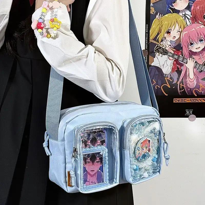 New Harajuku Preppy Style Ulzzang Ita Bag Sweet and Cute Crossbody Bag Double Pocket with Badge Display Board Mini Shoulder Bag