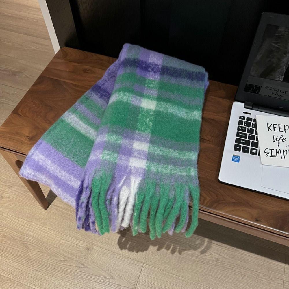 Rainbow Color Long Tassel Scarves Windproof Woemn Wrap Shawls Fashion Winter Mohair Scarf