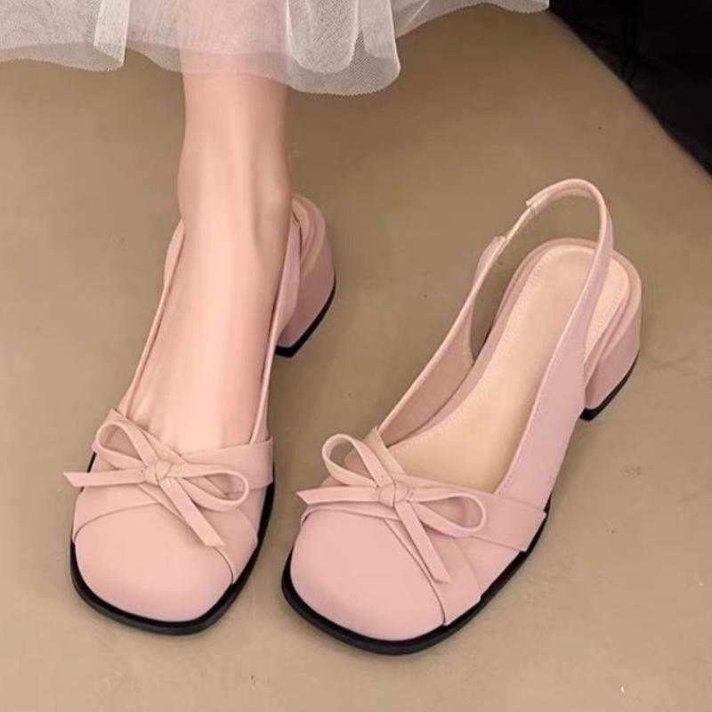 Fashion High Heels Women Sandals Bow Heeled Mary Janes Shoes 2025 Summer Fashion New Chunky Pumps Square Toe Shallow Zapatillas De Mujer