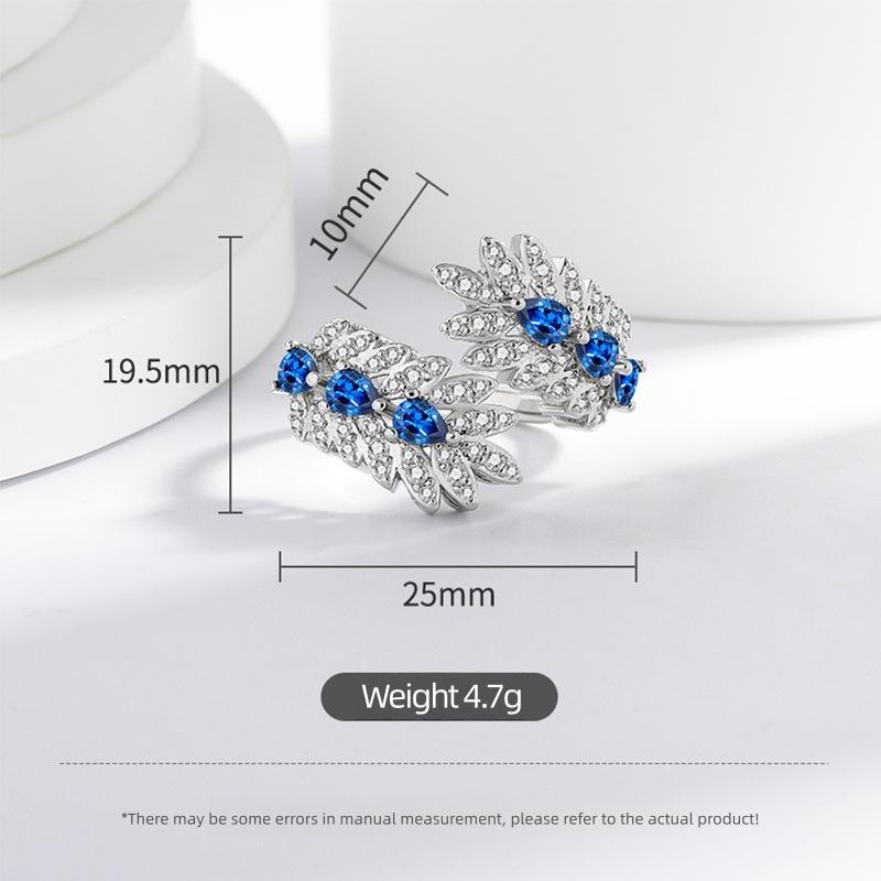 925 Sterling Silver Fashion Versatile Blue Spinel Zircon Leaf Ring Birthday Party Anniversary Gift