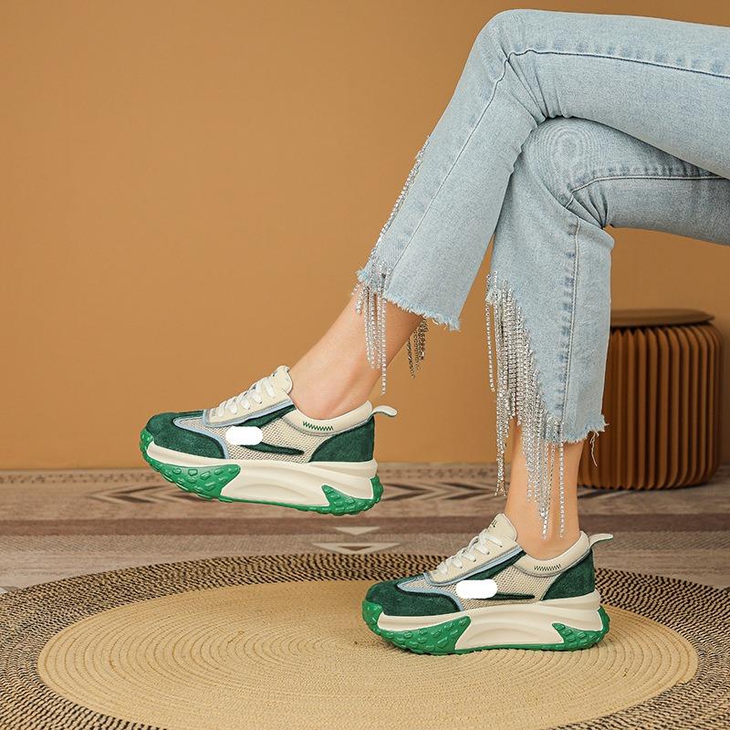 Leather dad shoes shoes women's summer new thick-soled inner height increase mesh breathable thin casual sports shoes women