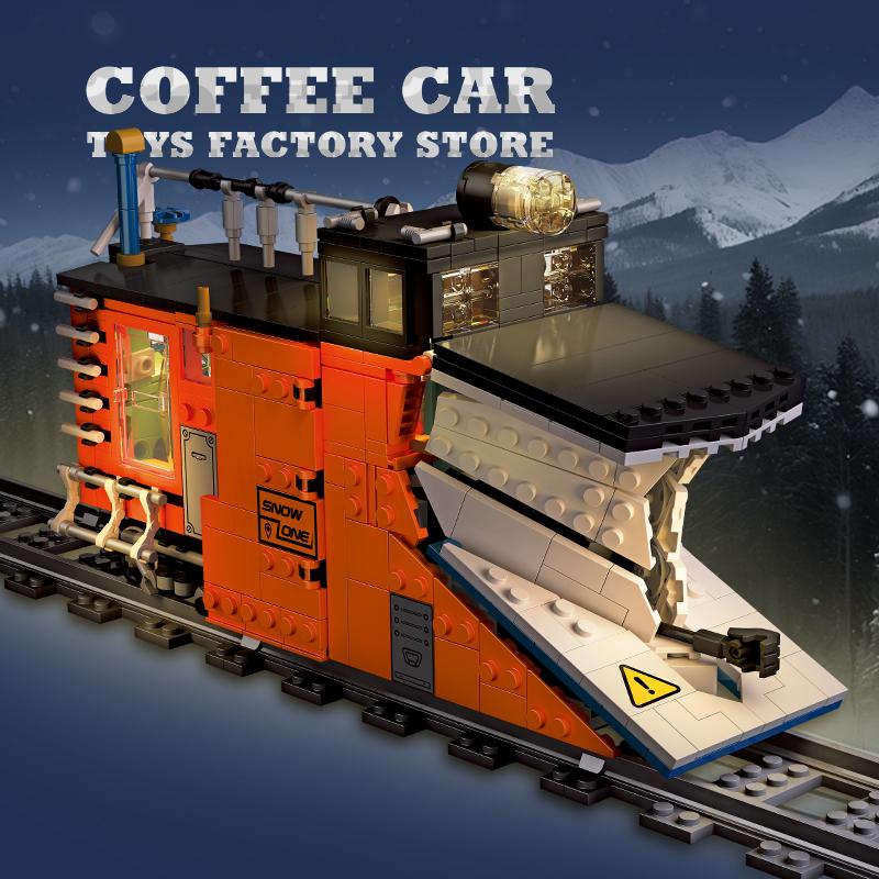 Technical City Train MOC Bricks LED 3D Model Snow Shoveling Locomotive Blocks STEM Cars Building Toys Friend Christmas Gifts NEW
