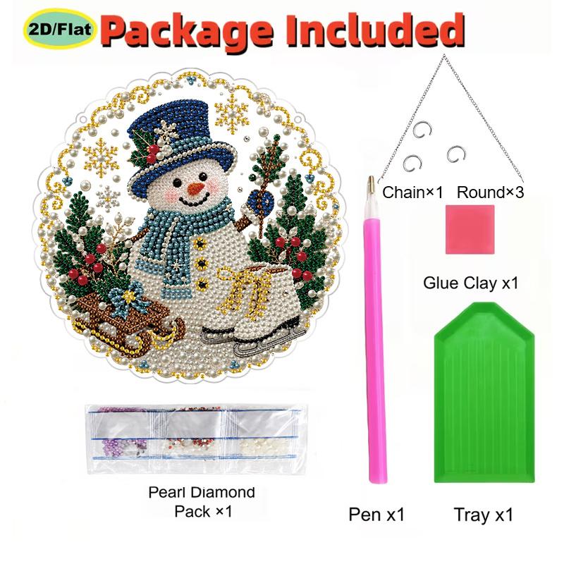 2D Flat 1pc Christmas Pearl Diamond Art Hanging Kits, 3D Mixed‑Sized Beads Craft, DIY Acrylic 25cm/20cm Pearl Diamond Painting Hanging Ornament