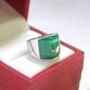Natural Hetian Jade Square Emerald Cat's Eye Stone Vintage Ring for Couples
