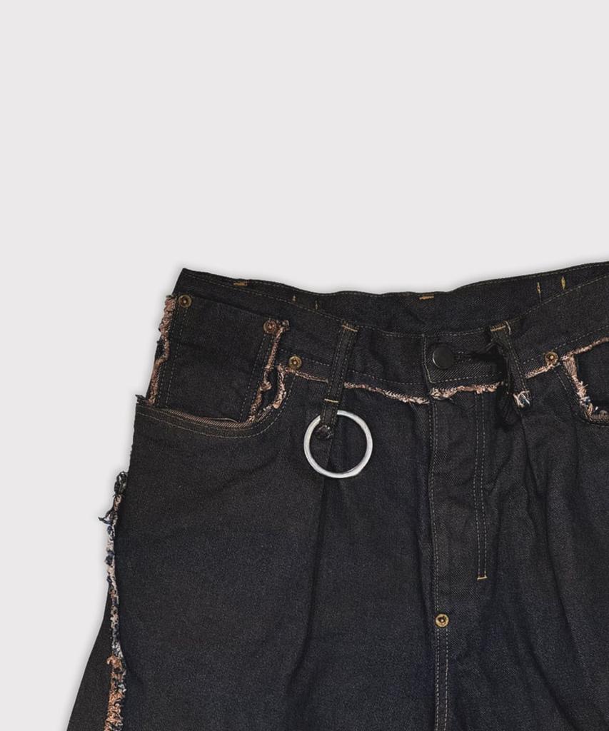 Maineoseu Slash Seam Twist Cargo Jeans(Persimmon Tangy Dyed) - Dust Indigo