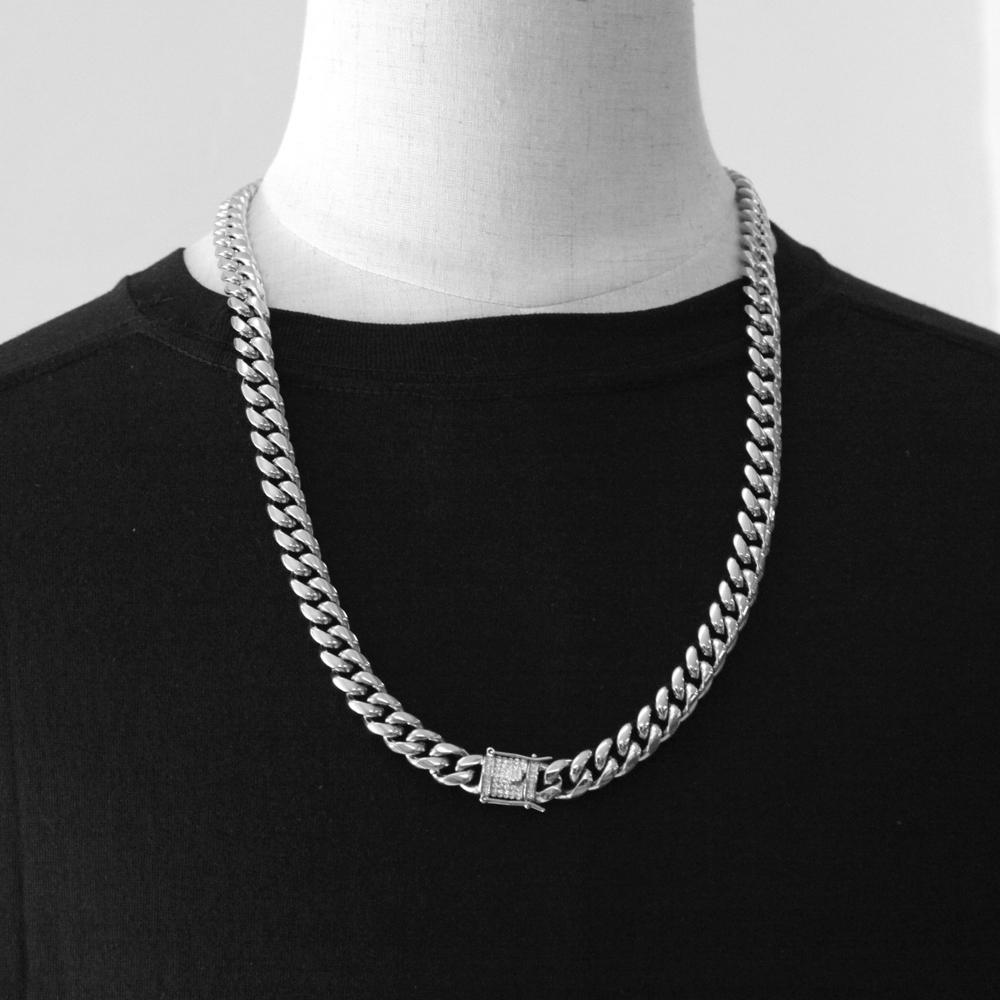 Luxury Heavy Cuban Link Chain Iced Out Rhinestones Triple Lock Stainless Steel Long Necklace Men Hiphop Rapper Jewelry