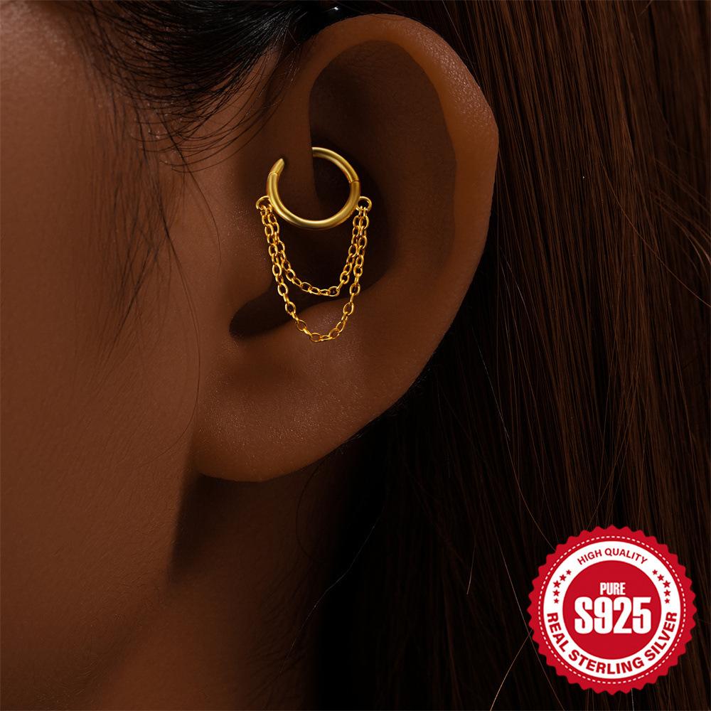 S925 Silber Ins Stil Einfache Quasten Ohrringe für Frauen Trend Mode Nahtloser Ring Zirkon Nasenring