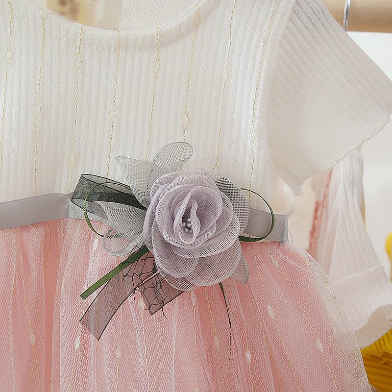 Baby Girl Solid Color Princess Dress: Infant & Toddler Summer Mesh Patchwork Outfit (0-3 Years)