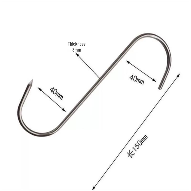 Huabeisen Large Pointed Stainless Steel S-Hooks for Cured Meats, 10-Pack