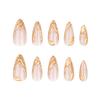 24 Stück einfache französische 3D-Gold-Nägel, kurze Mandel-Nagelkunst, künstliche Nägel, abnehmbares Nagelstück