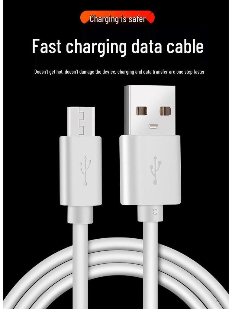 Android Micro USB Charging Cable V8, 2A, Trapezoidal, White, Available in 1m, 1.5m, and 2m Lengths.