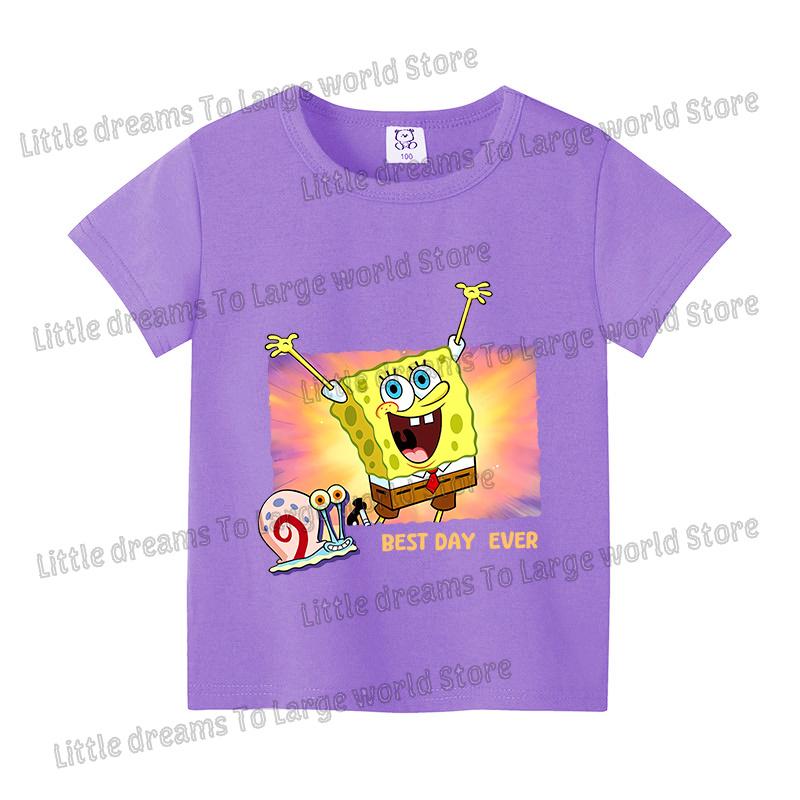 SpongeBobs Cartoon Tshirt for Children Cotton Soft Tee Boys Girls Tops Colorful Clothing Anime Printed Clothes Birthday Gift