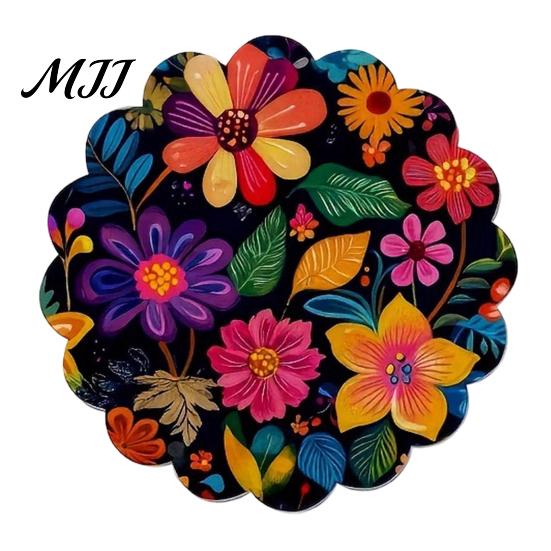 Vintage Floral Pattern Place Mats 4Pcs Nordic Wooden Coasters, Heat Resistant Drink Mats, Non Table Settings Slip Protector for Mugs Cups, Round