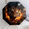 Flame Tiger Pattern, Automatic Folding Umbrella, Portable and Foldable Design, 8 Ribs, a Christmas or Birthday Gift.