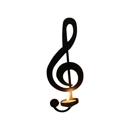 Black Music Note Wall Sconce Metal Wall Mounted Candle Holder Musical Symbol Tea Light Holder Rack for Living Room Dining Room