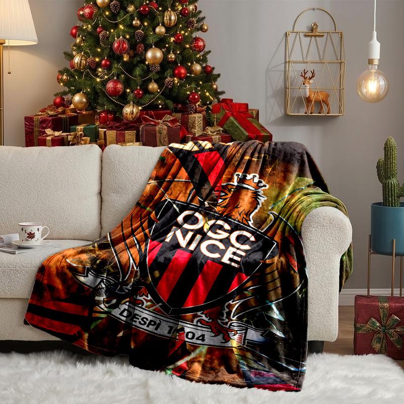 Ogc Nizza Wappen Kunstwerk Decke Leicht Ideal Bettwäsche Decke Perfekt für Reisen, Camping, Wohnzimmer, Büros, Sofas, Fan Weihnachtsgeschenk