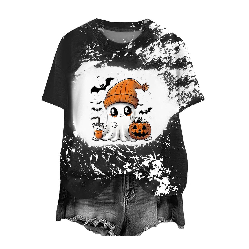 Halloween Shirts for Women Cute Shirt Fall Tshirt Gradient Graphic Tees Casual Short Sleeve Tops