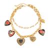 Retro Painted Pattern Love Pendant Necklace, Fashionable Light Luxury Metal Chain Peach Heart Collarbone Chain