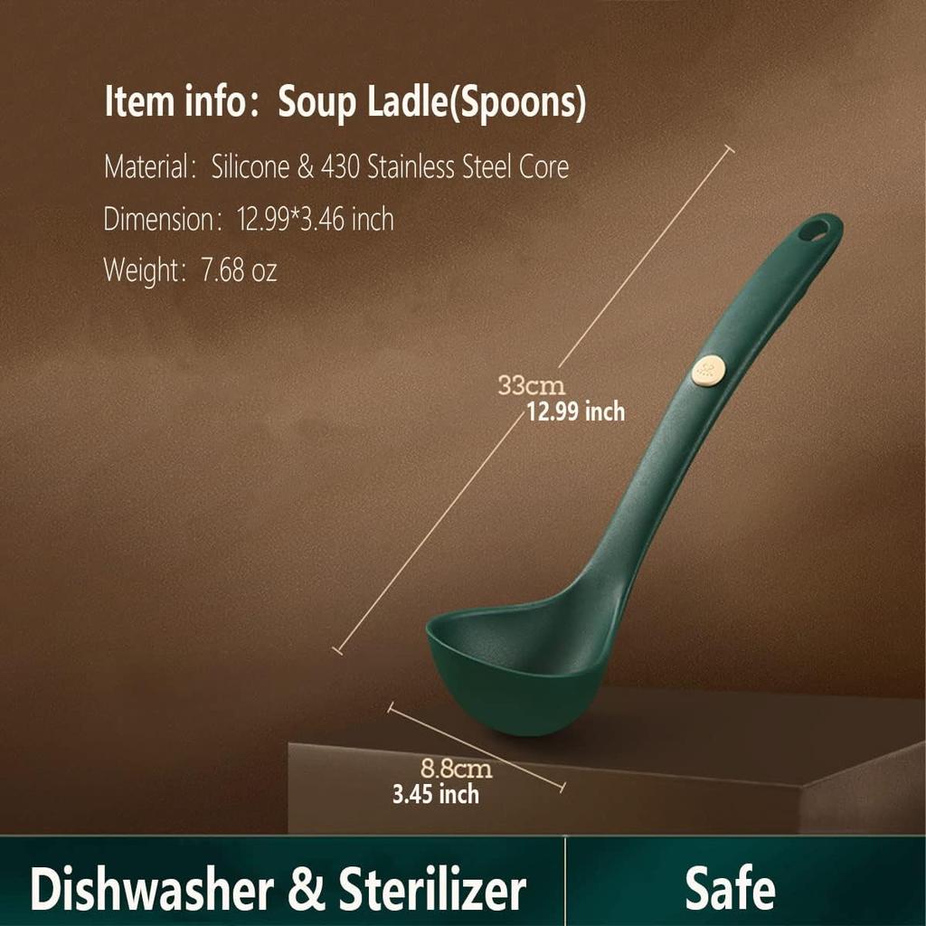 Kitchen Silicone Soup Ladle,Heat Resistant,Non-stick Seamless Rubber Deep Serving Spoon for Soups, Stews, Dressings