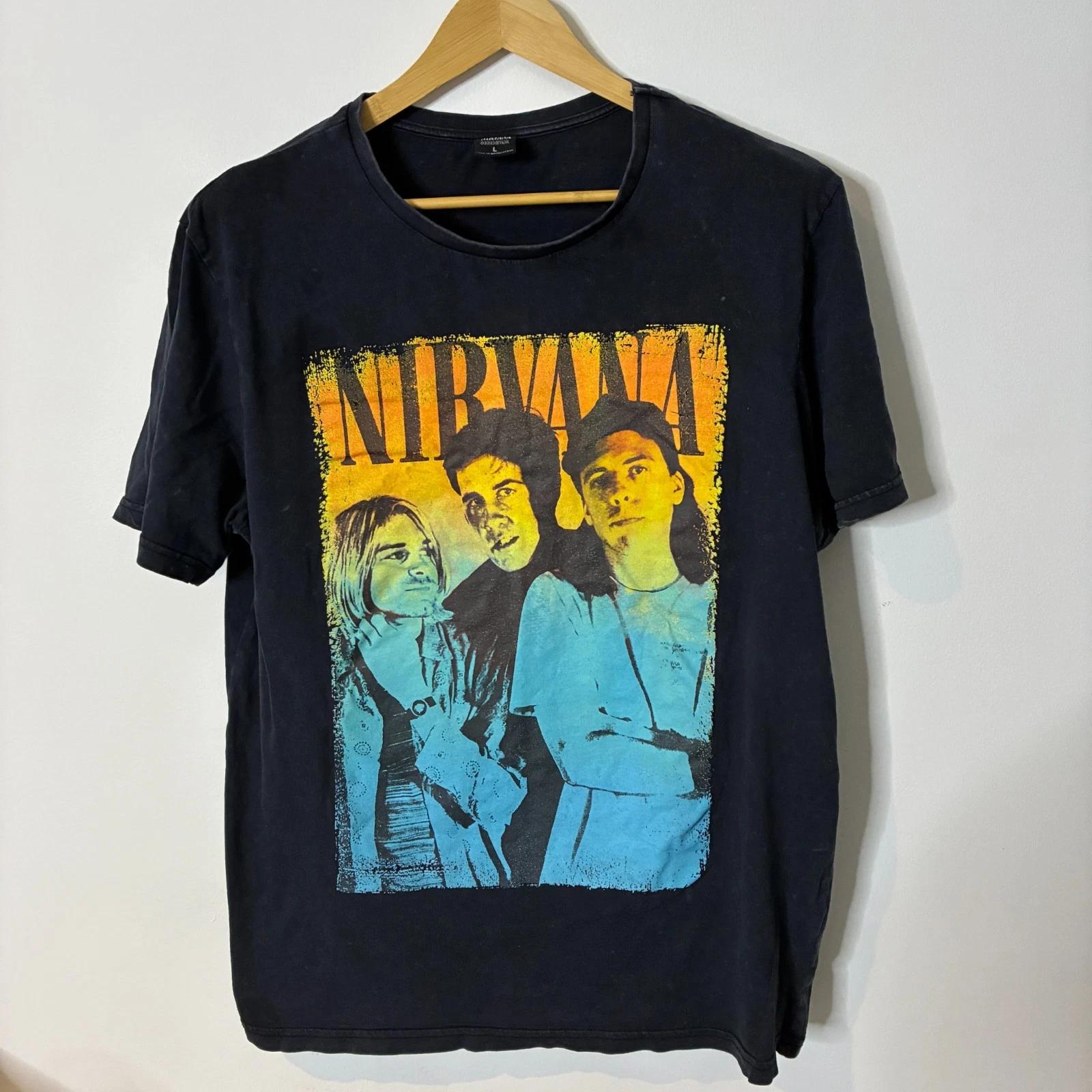 Nirvana Shirt Mens Large Black Graphic Print Rock Grunge Band Tee T-Shirt 3XL