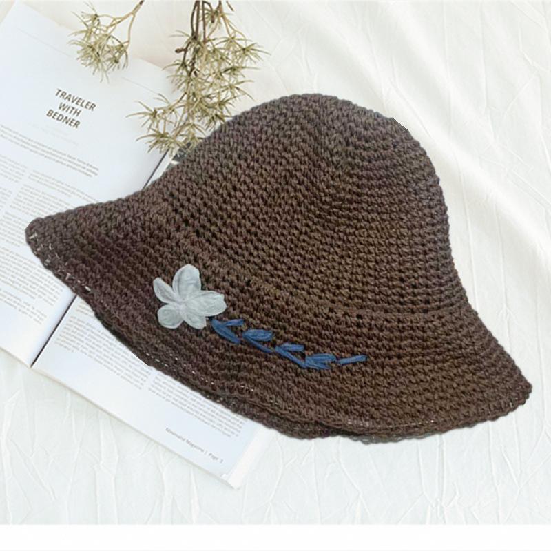 Fashion versatile trendy small daisy embroidered straw hat women's summer foldable bucket hat sun hat sun hat