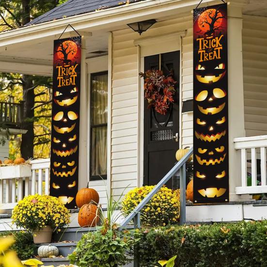 Party Hanging Decoration Halloween Porch Sign Banner, Pumpkin Ghost Awning Wall Supplies Door Decoration, Front Wreath Banner Yard Themed