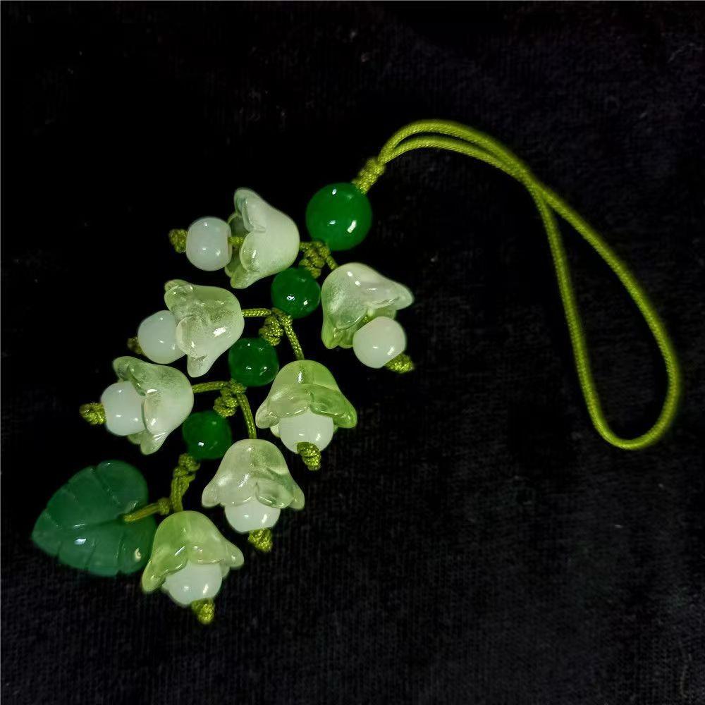 Glass Lily of The Valley Flower Leaf Charm Phone Chains Bag Hanging Pendant Keychains Phone Lanyard Jewelry