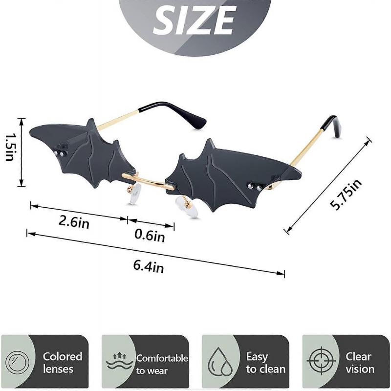 2 Paar Fledermausförmige Sonnenbrillen Randlose Neuartige Brillen für Halloween-Party