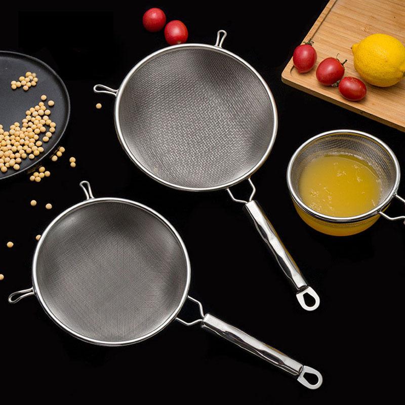 Stainless Steel Fine Mesh Strainer Colander Spoon with Hook Hot Pot Soy Juice Flour Sieve Filter Frying Scoop Kitchen Utensil
