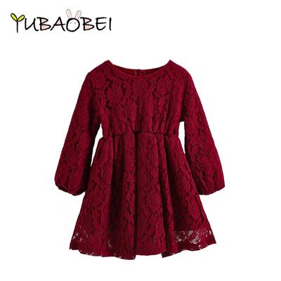 Robe rouge vin pour bébé fille, gros nœud, robe de princesse coréenne mignonne pour enfants, manches longues, robe de soirée de mariage en dentelle