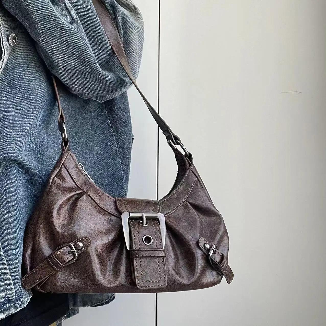 

Весенняя маленькая сумка в стиле ретро в стиле Spicy Girl Wasteland Style из винтажной кожи через плечо