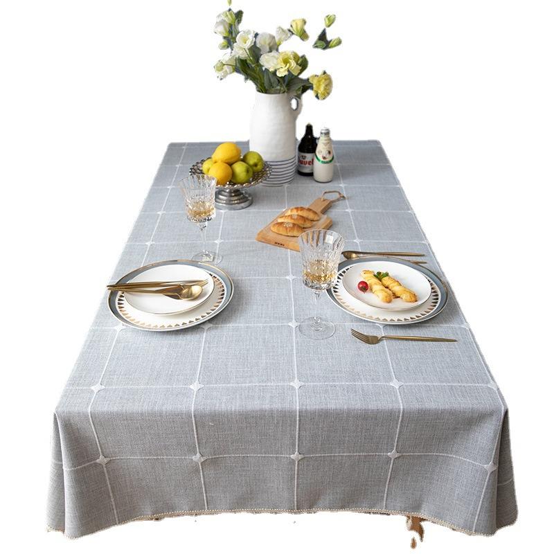 Cloth Dad Spot Imitation Cotton And Linen Solid Color Square Grid Rectangular Beige Fringed Tablecloth Oval Western Tablecloth