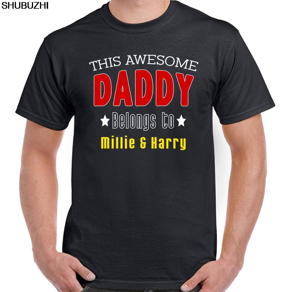 Personalised This Awesome Dad  Daddy Belongs To Mens Funny Fathers Day TShirt S