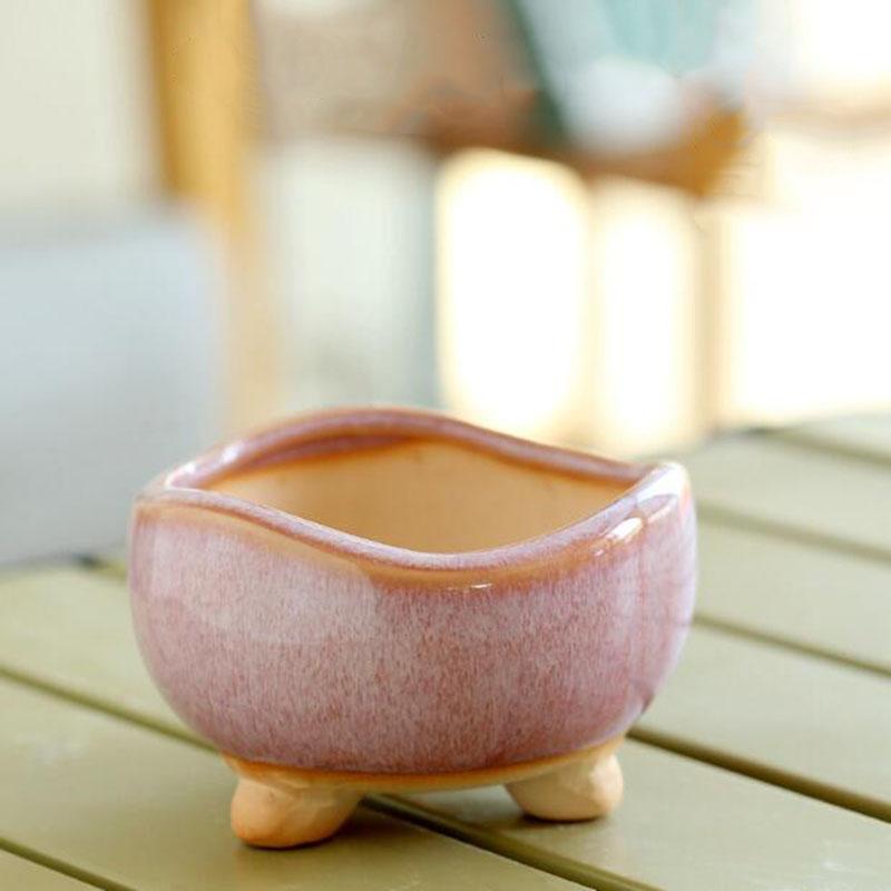 Retro Kiln Change Pink Ceramic Succulent Plant Pot - Creative Mini Flowerpot for Home & Balcony Decor