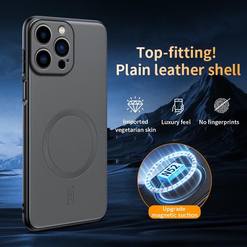 Apple 17 Pro Max Full-Cover Plain Leather Magnetic iPhone Case, Drop-Proof for iPhone 16/15 Pro/14/13.
