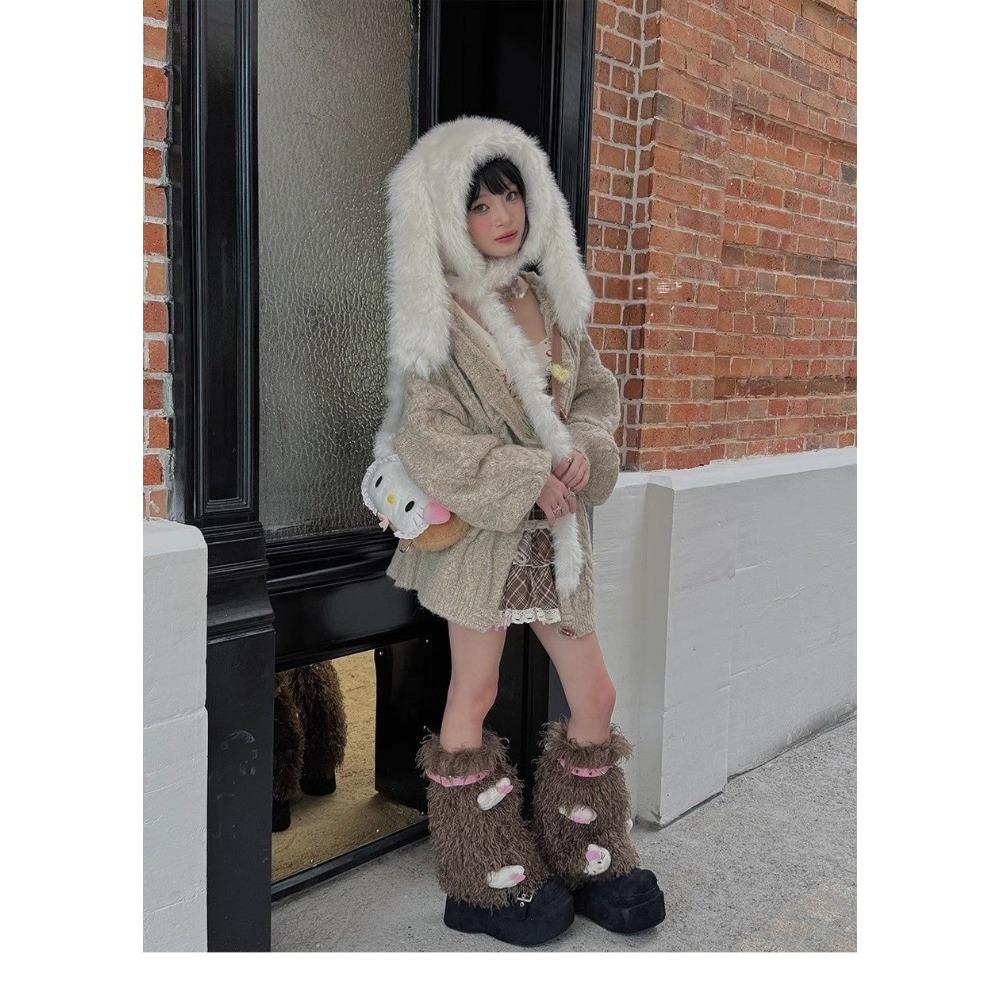 Temperament Słodki Pluszowy Uroczy Zimowy Pogrubiony Ochrona Uszu Zimne Uszy Ciepły Zintegrowany Szalik Kapelusz