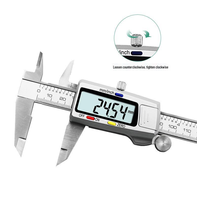 Electronic Digital Vernier Caliper with Three-Color Buttons, Stainless Steel, 0-150mm for Measuring Inner and Outer Diameters