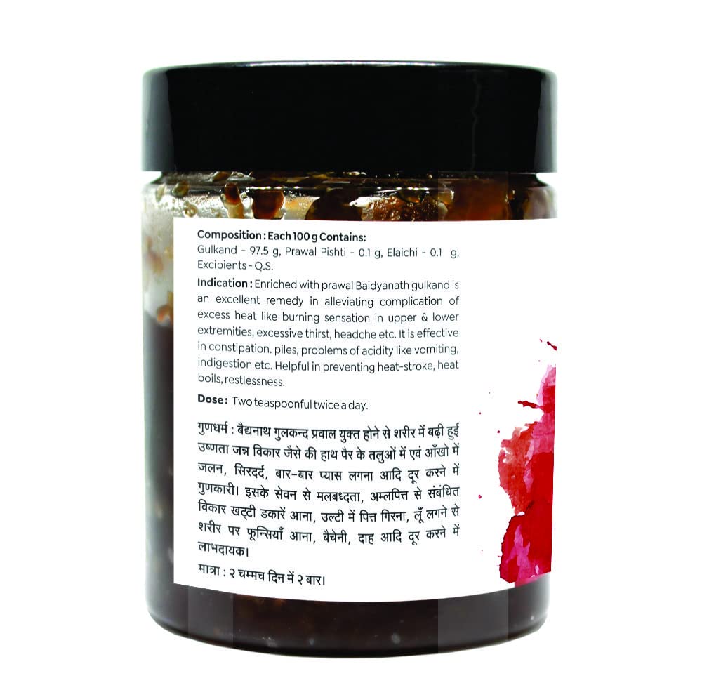 Baidyanath Asli Ayurved Gulkand Dżem z płatków róży z Prawal Gotowany na słońcu 200 gram