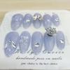 100% HANDMADE Almond Shape Artificial Nail Art Rotatable Snowflake Translucent Blue-purple Nails Reusable and Removable Fake Nails