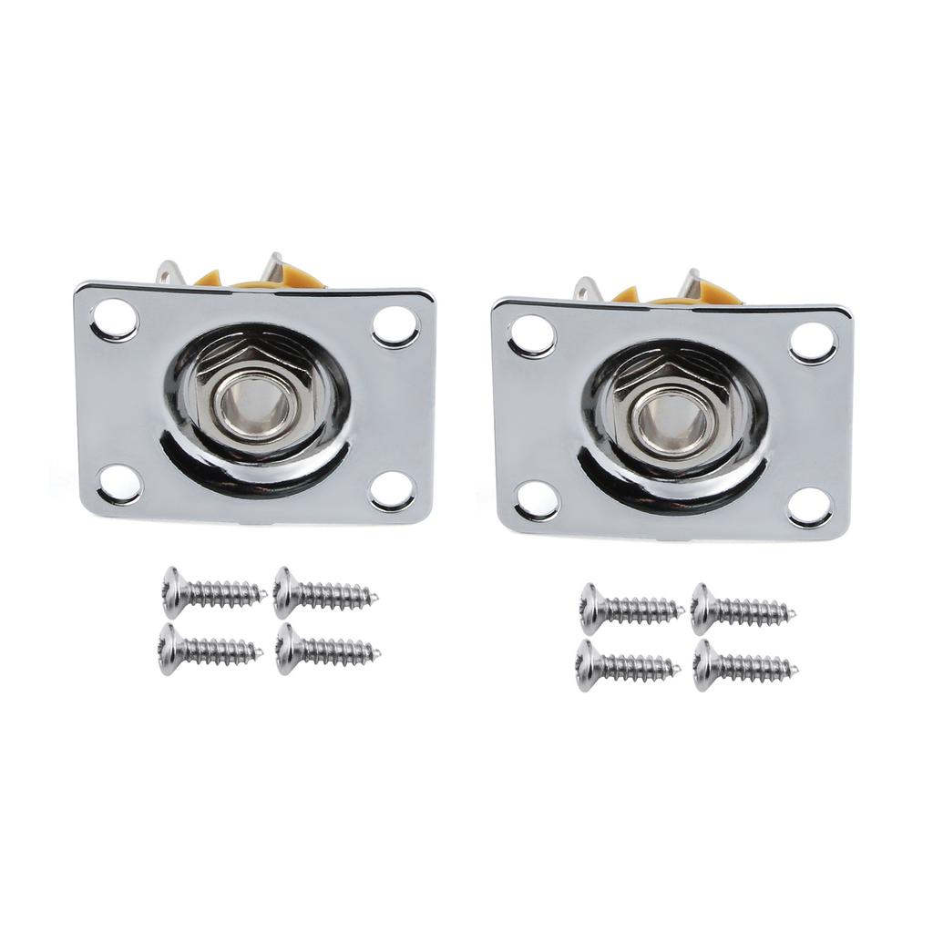 FLEOR 2PCS Guitar Output Jack Socket 1/4" 6.35mm Mono Jack for Electric Guitar Parts, Silver/Black