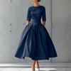 Elegant Women's Midi Dress with Waist Belt and Flared Skirt Classic Round Neck Half Sleeve Formal Wear for Various Occasions