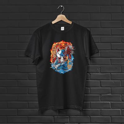 Kitsune Maske T-Shirt Cyberpunk Fuchs Oni Samurai Drache Mecha Anime Tee
