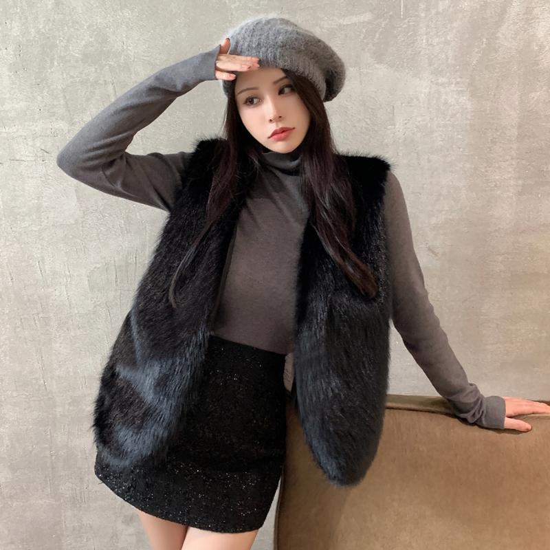 Autumn Winter Faux Mink Fur Vest Coat for Women Fur Outerwear Ladies Casual Sleeveless Jacket