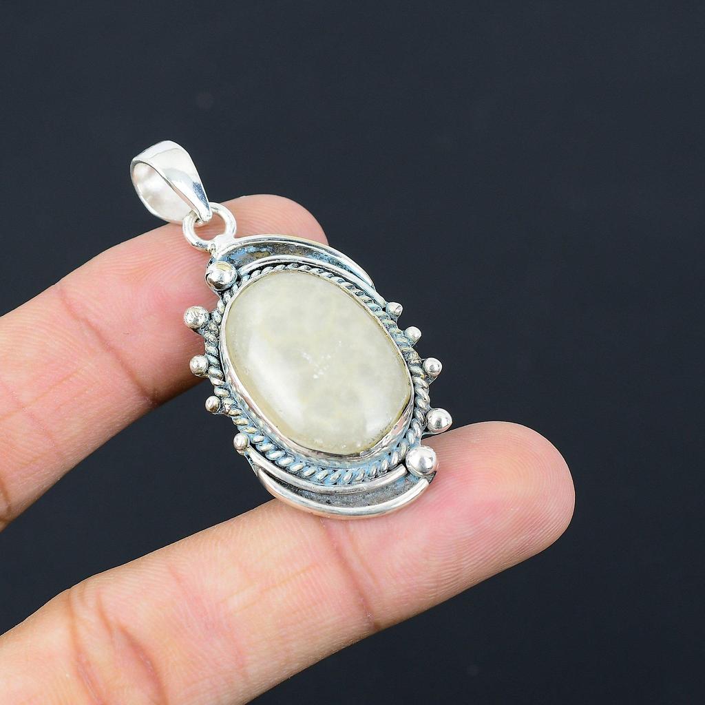 Mothers day Sale Fossil Coral Gemstone Daughter New Pendant Jewelry 925 Silver