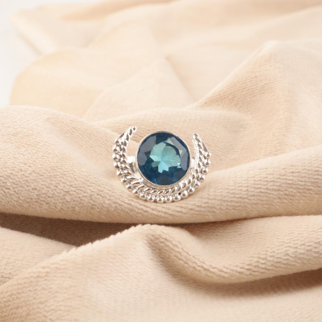 Gemma Topazio Blu Svizzero Anello Gioiello Fatto a Mano in Argento Sterling 925 Per Amico RR-48-14