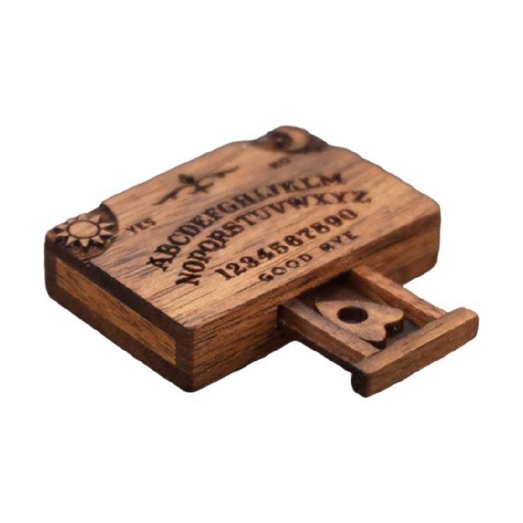 Carving Wood Miniature Spirit Communication Board Set With Compartment Planchette Drawer For Home Decoration Collectible 1