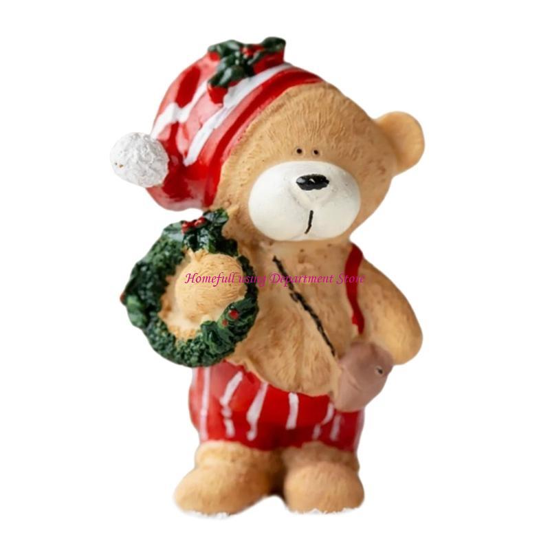 Miniature Christmas Figures for Crafts Christmas Houses Tree Bear Hedgehog Figurines Ornament Decorations for Tabletop