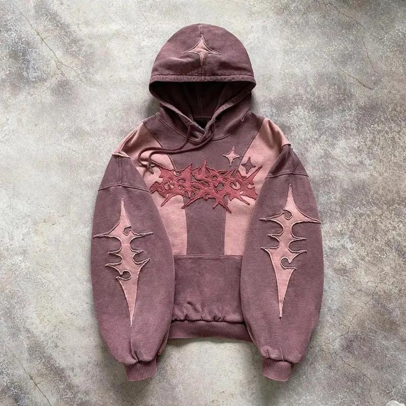 Sweat à capuche ample pour hommes et femmes, tendance collage de broderie Y2K européenne et américaine